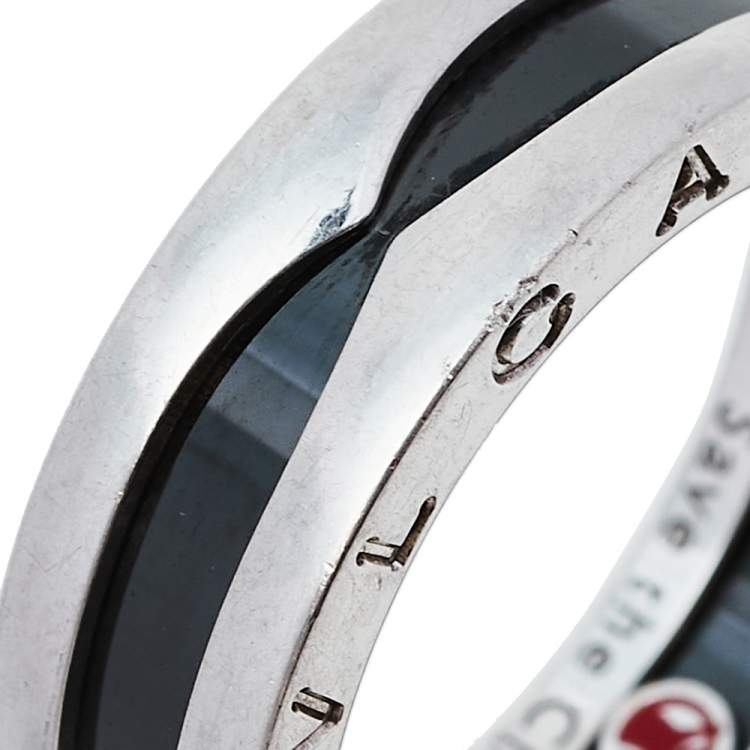 Pre Owned Bvlgari Save the Children 1-Band Silver and Black Ceramic Ring Size EU 58