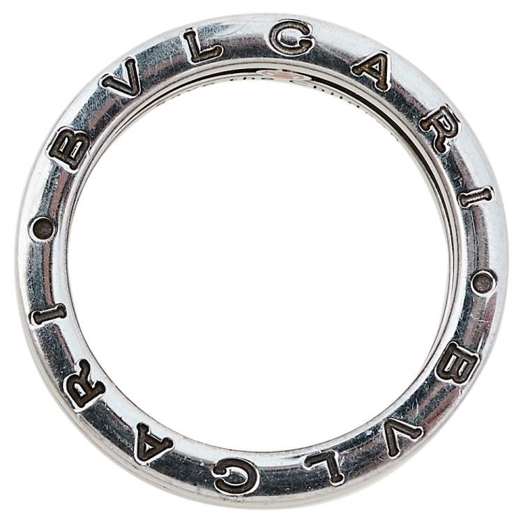 Pre Owned Bvlgari Save the Children 1-Band Silver and Black Ceramic Ring Size EU 58