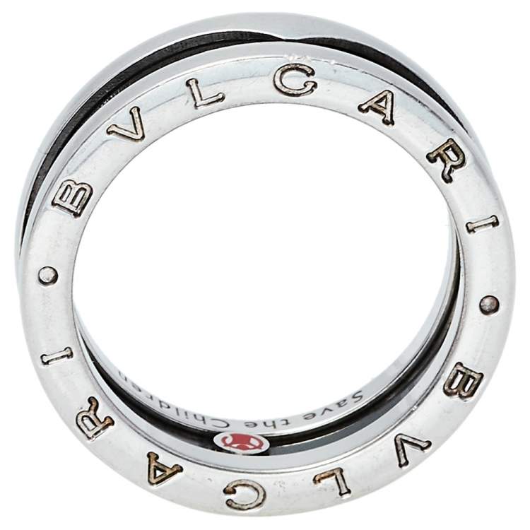 Pre Owned Bvlgari Save the Children 1-Band Silver and Black Ceramic Ring Size EU 58
