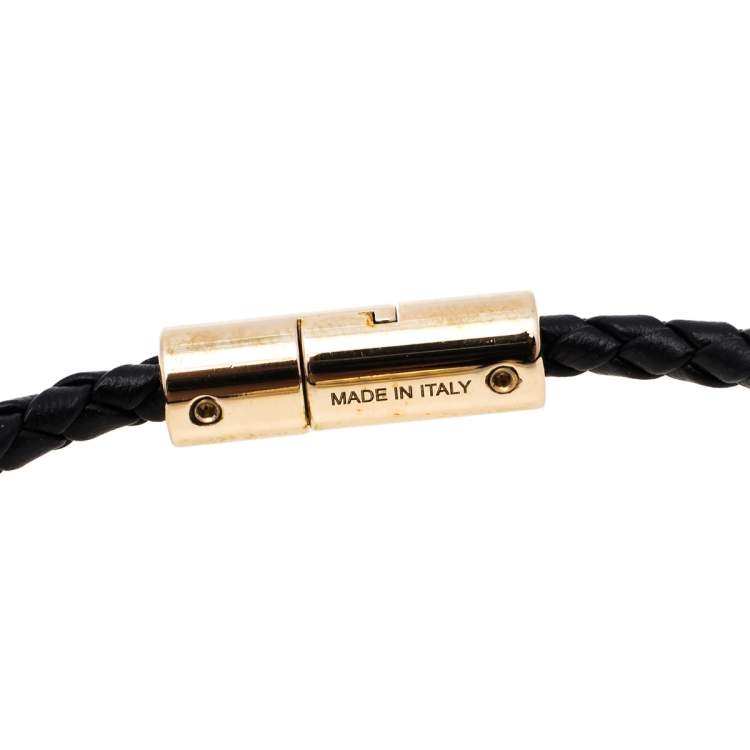 Pre Owned Bvlgari Serpenti Forever Black Braided Leather Bracelet