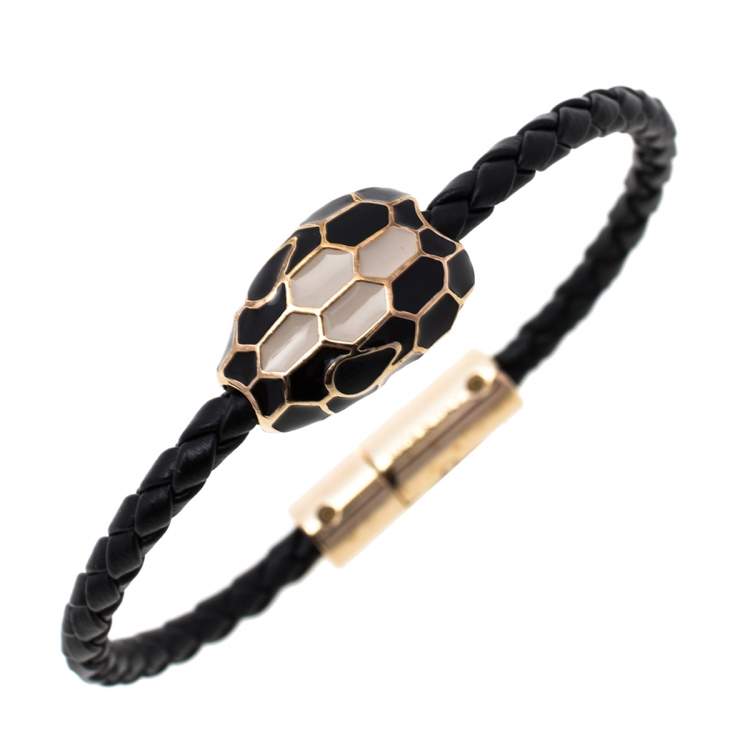 Pre Owned Bvlgari Serpenti Forever Black Braided Leather Bracelet