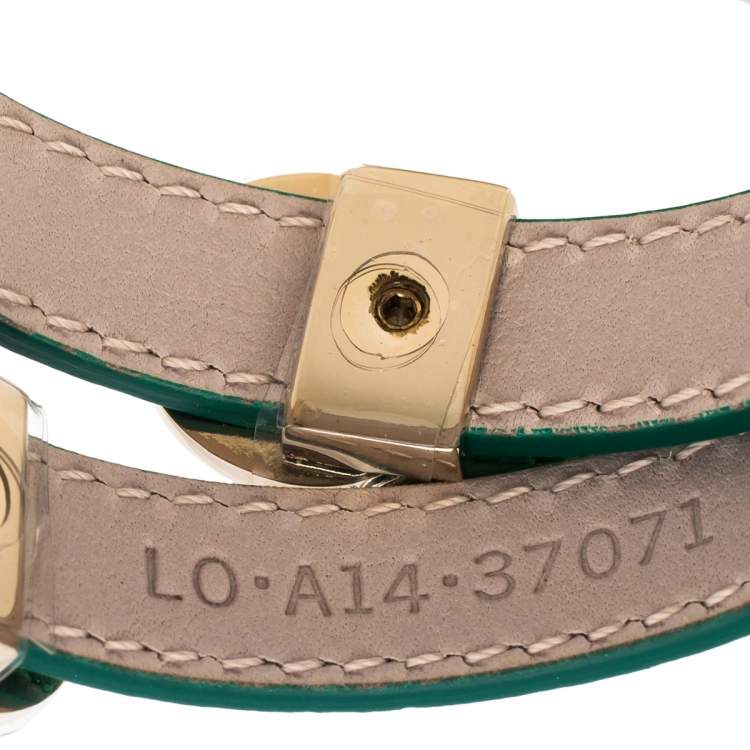 Pre Owned Bvlgari Bvlgari Green Leather Gold Plated Double Coiled Bracelet