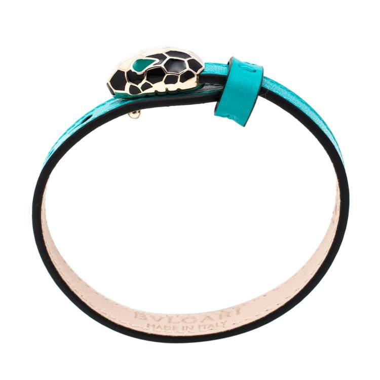 Pre Owned Bvlgari Turquoise Leather Serpenti Forever Bracelet