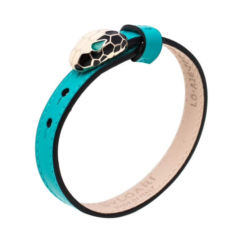 Pre Owned Bvlgari Turquoise Leather Serpenti Forever Bracelet