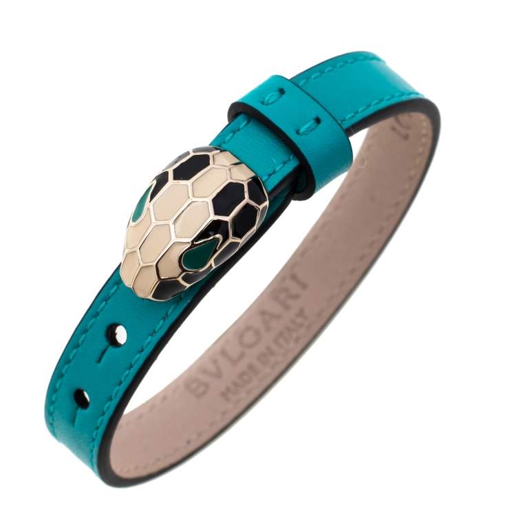 Pre Owned Bvlgari Turquoise Leather Serpenti Forever Bracelet