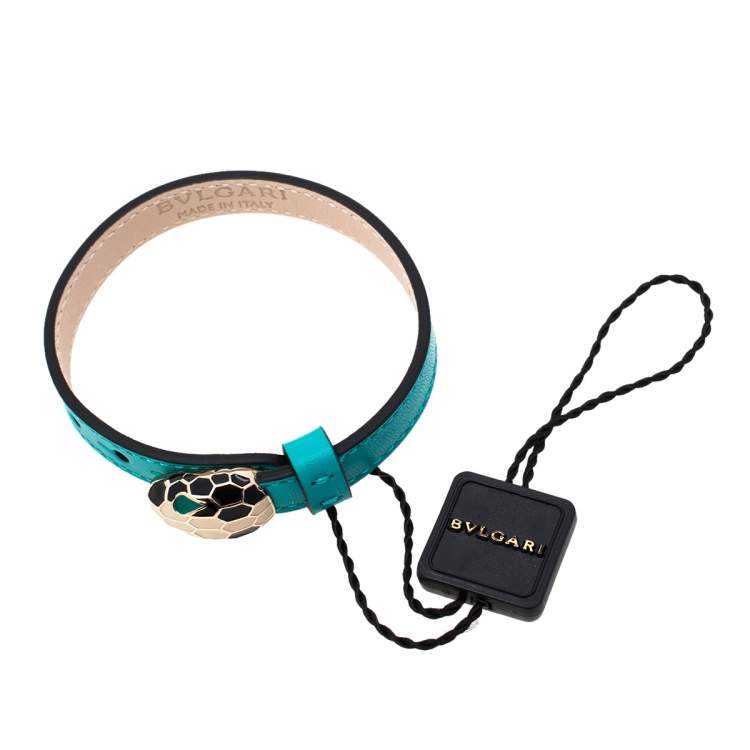 Pre Owned Bvlgari Turquoise Leather Serpenti Forever Bracelet