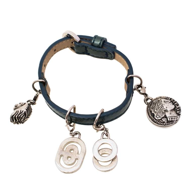 Pre Owned Bvlgari Blue Patent Leather Charm Bracelet