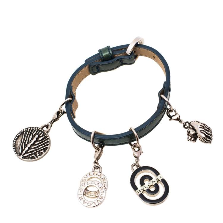 Pre Owned Bvlgari Blue Patent Leather Charm Bracelet