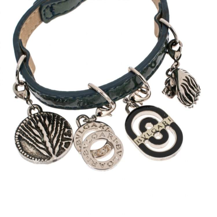 Pre Owned Bvlgari Blue Patent Leather Charm Bracelet