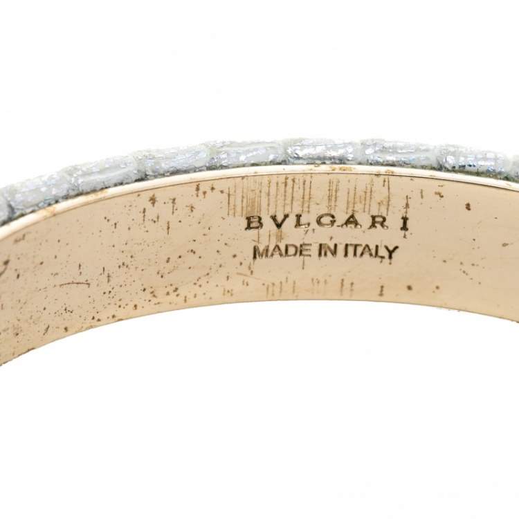 Pre Owned Bvlgari Serpenti Forever Metallic Leather Gold Plated Open Cuff Bracelet