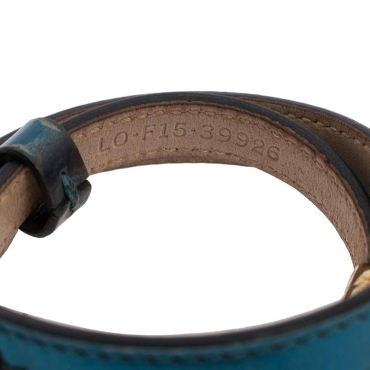 Pre Owned Bvlgari Serpenti Forever Blue Metallic Leather Double Wrap Bracelet