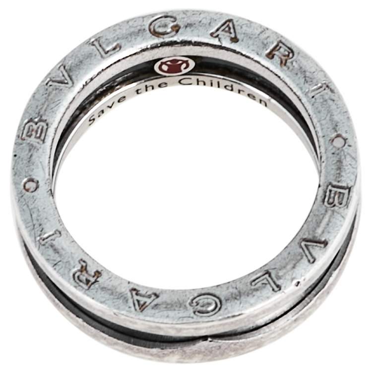 Pre Owned Bvlgari Save the Children 1-Band Black Ceramic Silver Ring Size 55