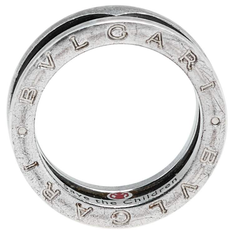 Pre Owned Bvlgari Save the Children 1-Band Black Ceramic Silver Ring Size 55