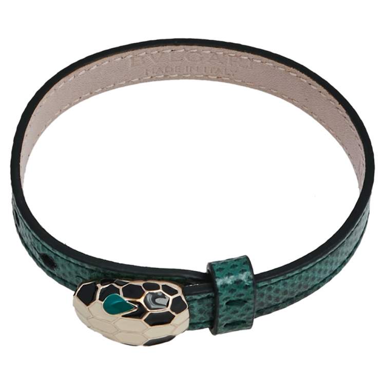 Pre Owned Bvlgari Serpenti Forever Green Karung Leather Wrap Bracelet