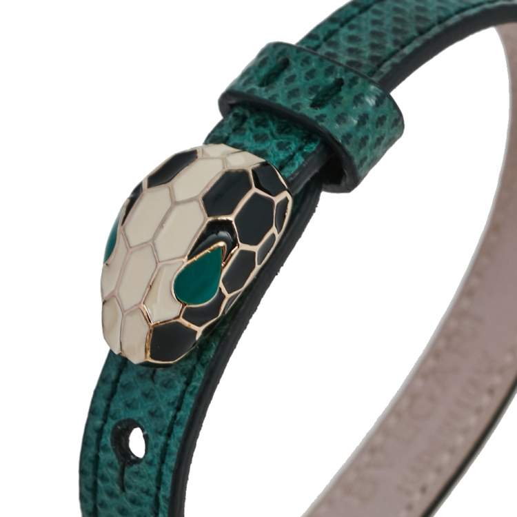 Pre Owned Bvlgari Serpenti Forever Green Karung Leather Wrap Bracelet