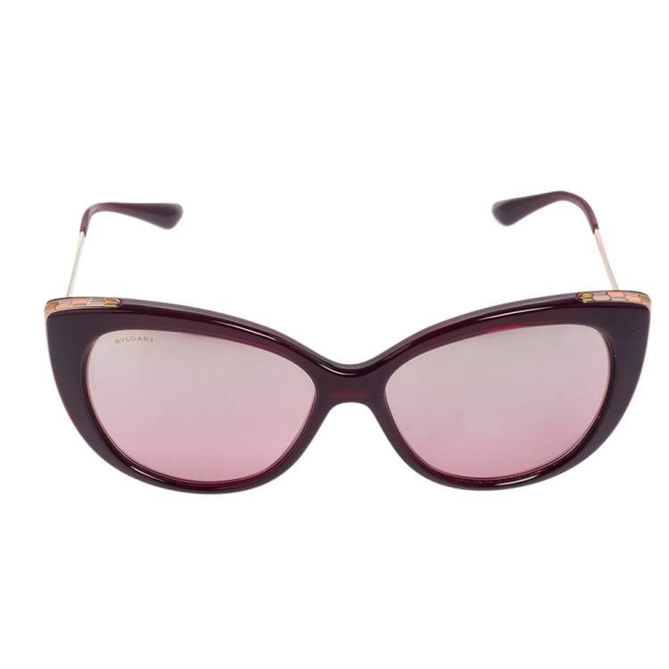 Pre Owned Bvlgari Burgundy / Burgundy Gradient 8178 Cat Eye Sunglasses