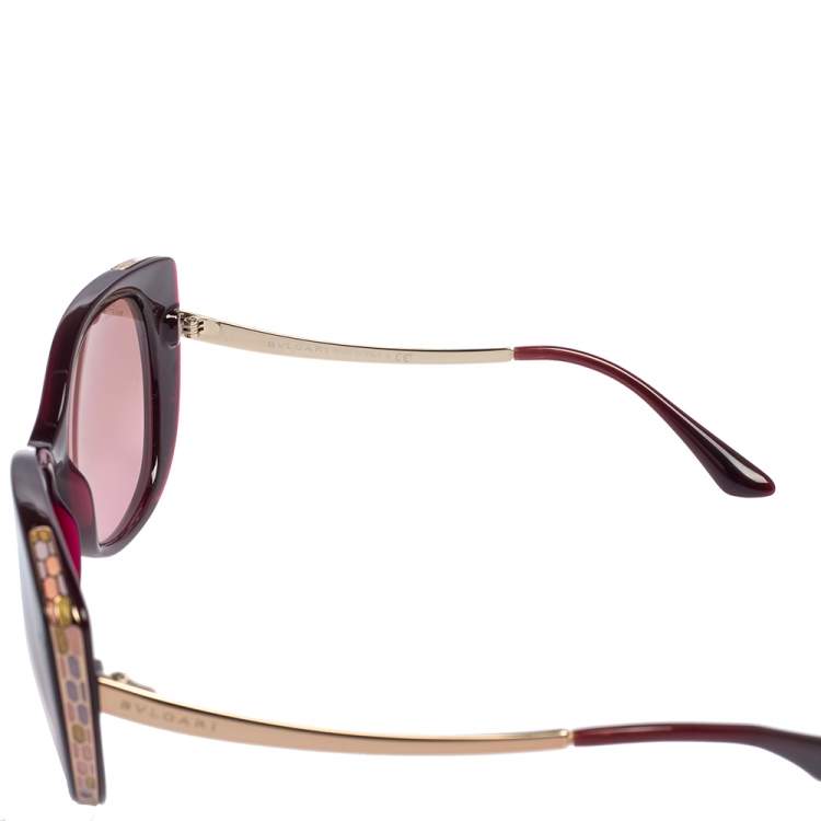 Pre Owned Bvlgari Burgundy / Burgundy Gradient 8178 Cat Eye Sunglasses