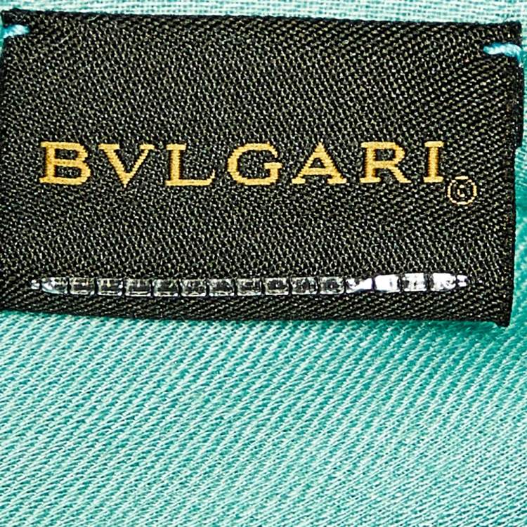 Pre Owned Bvlgari Turquoise Logo Jacquard Cashmere & Silk Square Scarf