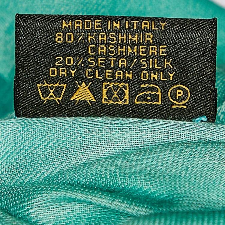 Pre Owned Bvlgari Turquoise Logo Jacquard Cashmere & Silk Square Scarf