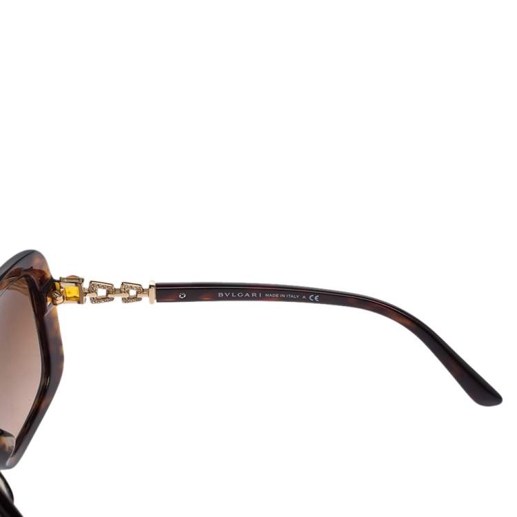 Pre Owned Bvlgari Brown Tortoise Acetate 8144-B-F Embellished Gradient Oversized Sunglasses