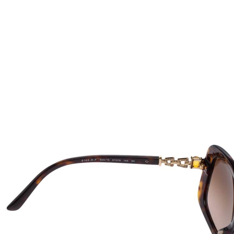 Pre Owned Bvlgari Brown Tortoise Acetate 8144-B-F Embellished Gradient Oversized Sunglasses