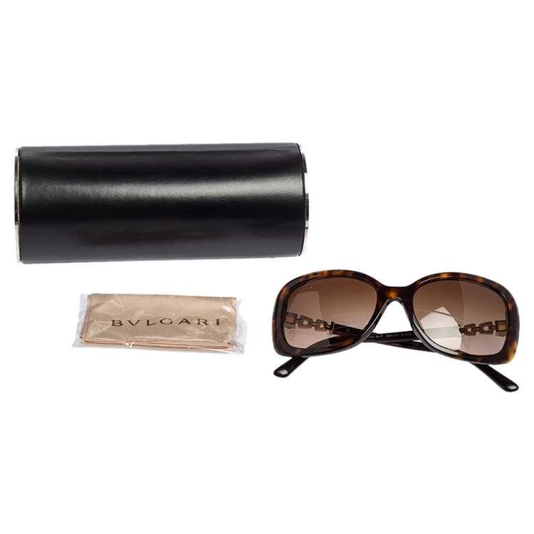 Pre Owned Bvlgari Brown Tortoise Acetate 8144-B-F Embellished Gradient Oversized Sunglasses