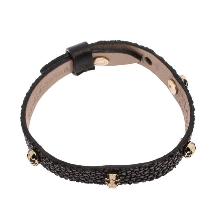 Pre Owned Bvlgari Serpenti Forever Black Galuchat Leather Studded Wrap Bracelet