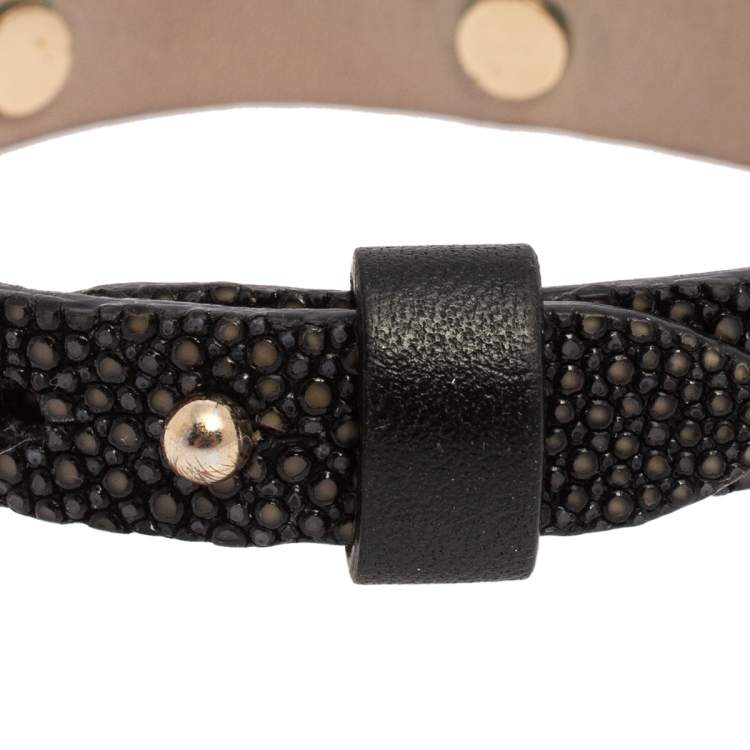 Pre Owned Bvlgari Serpenti Forever Black Galuchat Leather Studded Wrap Bracelet