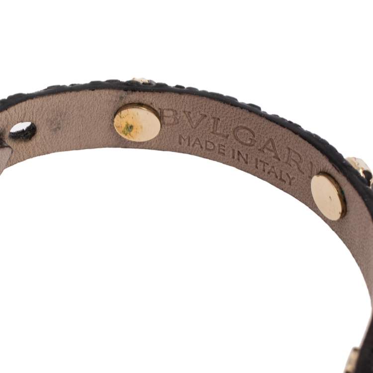 Pre Owned Bvlgari Serpenti Forever Black Galuchat Leather Studded Wrap Bracelet