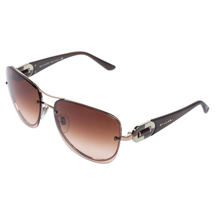 Pre Owned Bvlgari Brown Acetate 6053-B Gradient Aviator Sunglasses