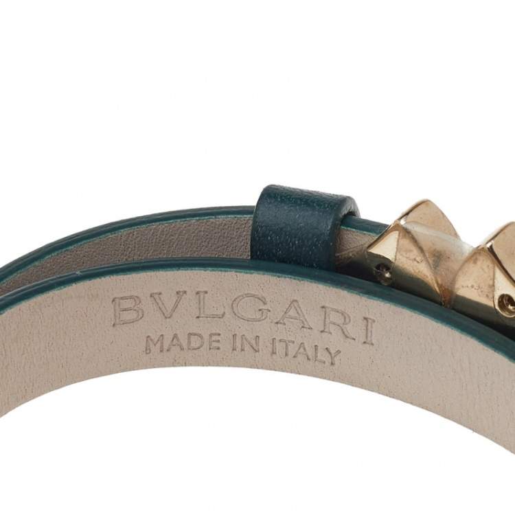 Pre Owned Bvlgari Divas' Dream Green Leather Double Tour Bracelet