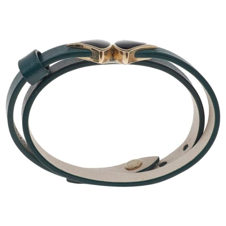 Pre Owned Bvlgari Divas' Dream Green Leather Double Tour Bracelet