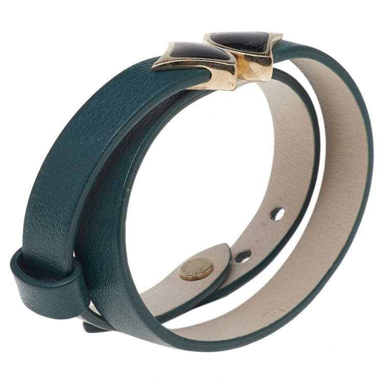 Pre Owned Bvlgari Divas' Dream Green Leather Double Tour Bracelet