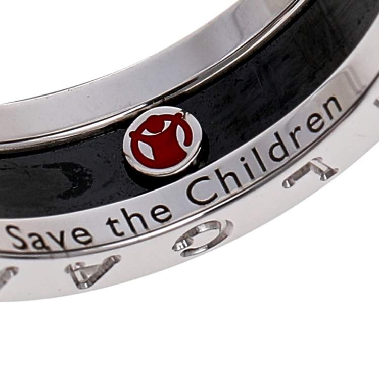 Pre Owned Bvlgari Save the Children 1-Band Black Ceramic Silver Ring Size 58