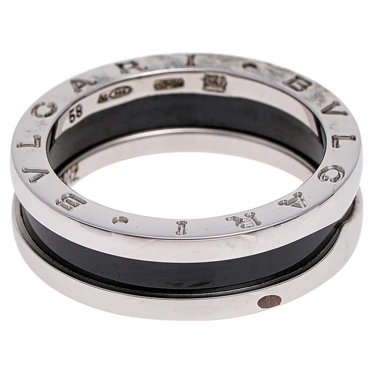 Pre Owned Bvlgari Save the Children 1-Band Black Ceramic Silver Ring Size 58