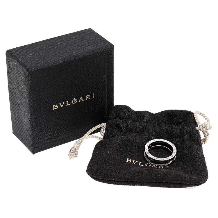 Pre Owned Bvlgari Save the Children 1-Band Black Ceramic Silver Ring Size 58