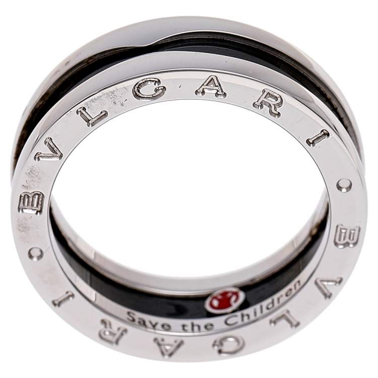 Pre Owned Bvlgari Save the Children 1-Band Black Ceramic Silver Ring Size 58