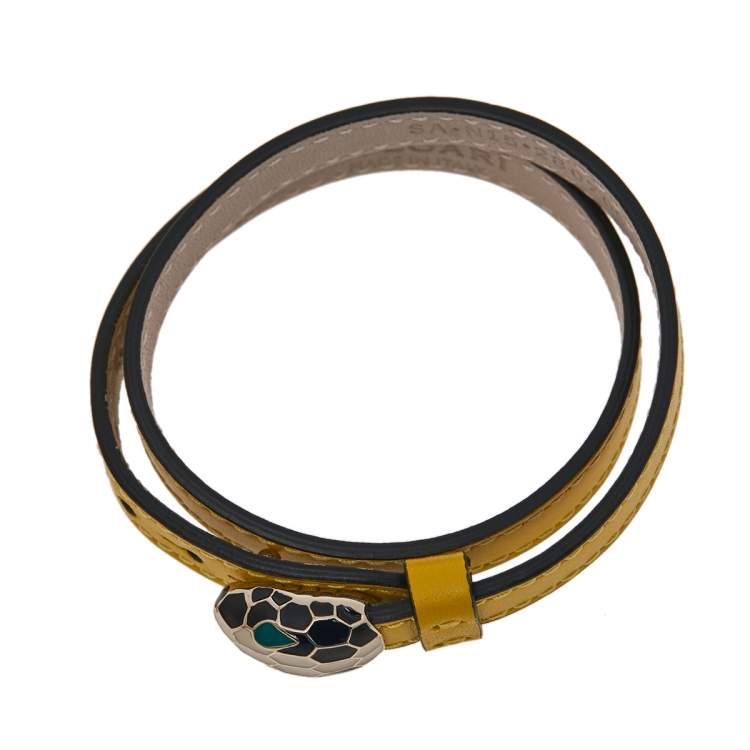 Pre Owned Bvlgari Serpenti Forever Yellow Leather Double Coil Bracelet