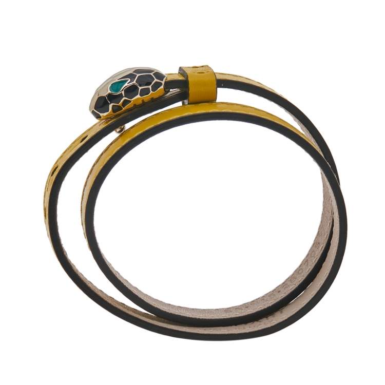 Pre Owned Bvlgari Serpenti Forever Yellow Leather Double Coil Bracelet