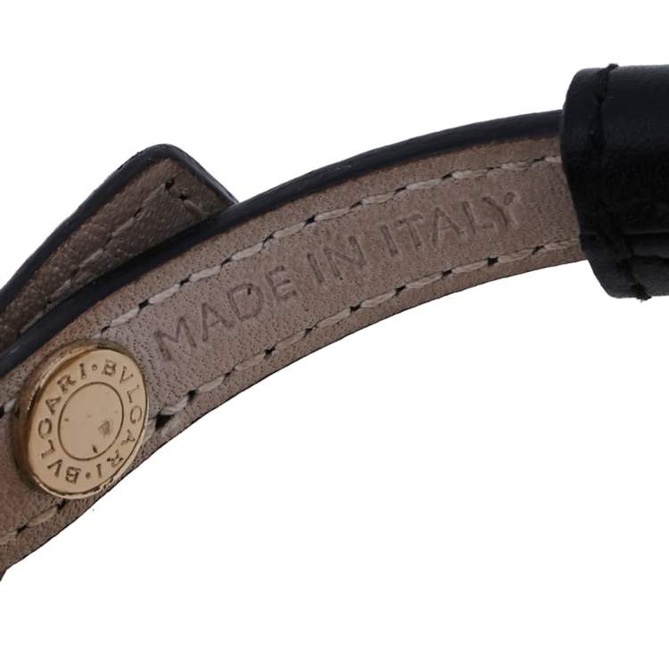 Pre Owned Bvlgari Black Leather Two Tone Interlocking Circles Wrap Bracelet