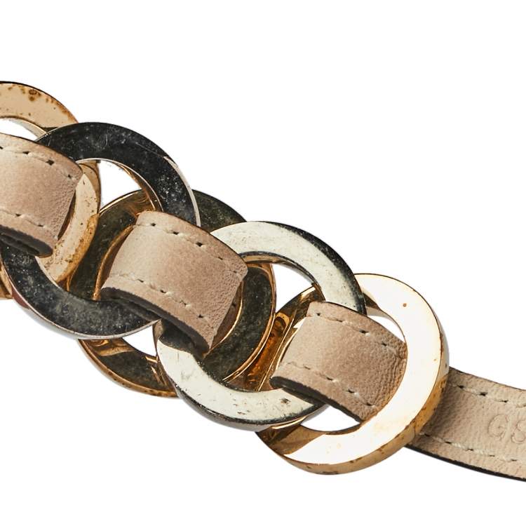 Pre Owned Bvlgari White Leather Interlocking Circles Double Wrap Bracelet