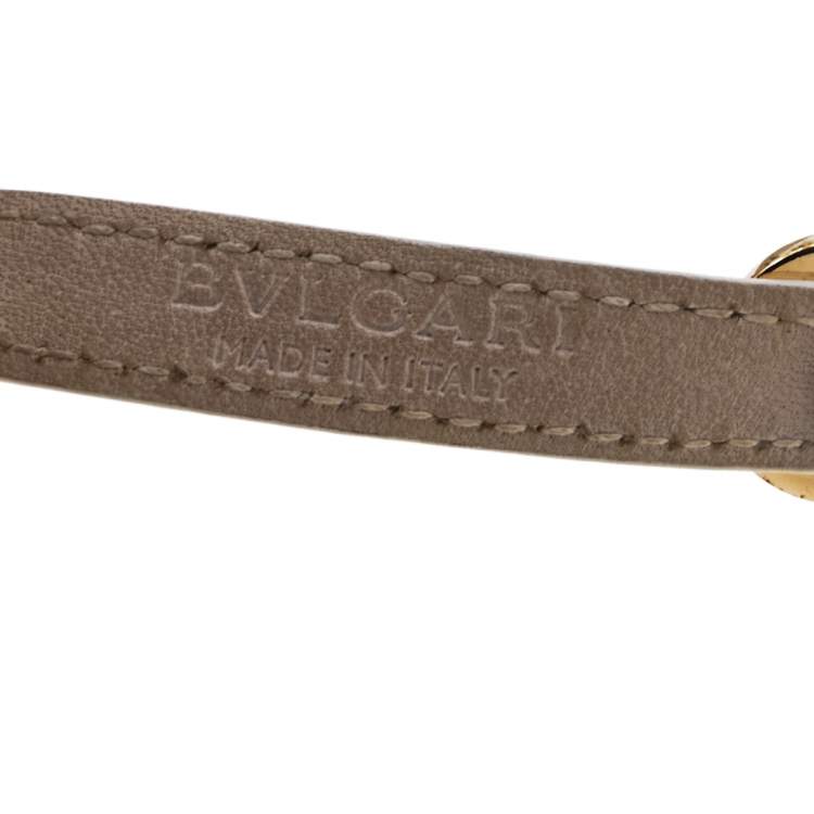 Pre Owned Bvlgari White Leather Interlocking Circles Double Wrap Bracelet