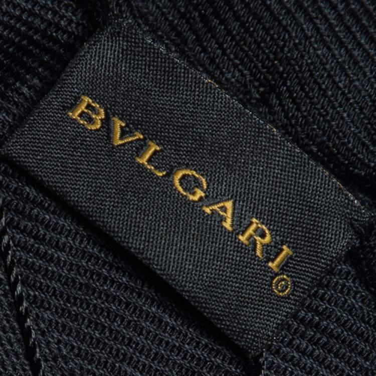 Pre Owned Bvlgari Black Logo Jacquard Star Printed Silk & Wool Scarf