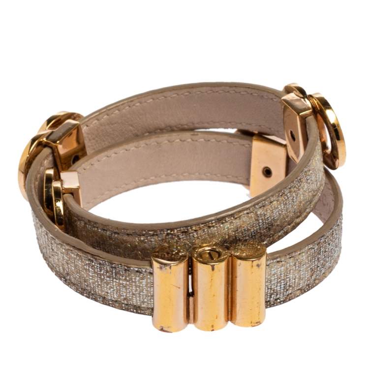 Pre Owned Bvlgari Metallic Karung Leather Double Coiled Bracelet