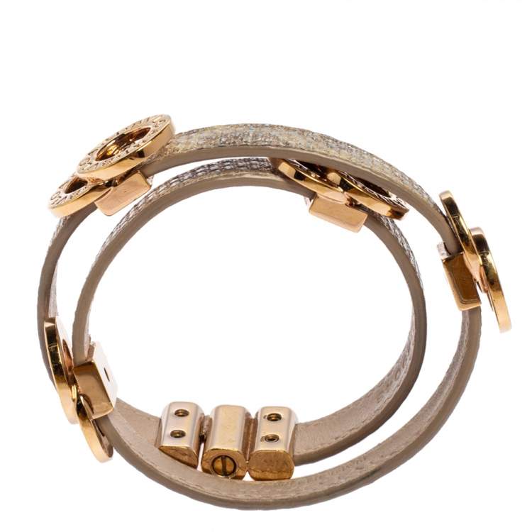 Pre Owned Bvlgari Metallic Karung Leather Double Coiled Bracelet