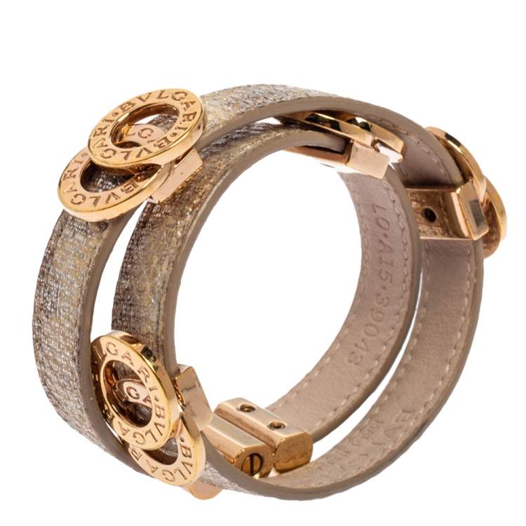 Pre Owned Bvlgari Metallic Karung Leather Double Coiled Bracelet