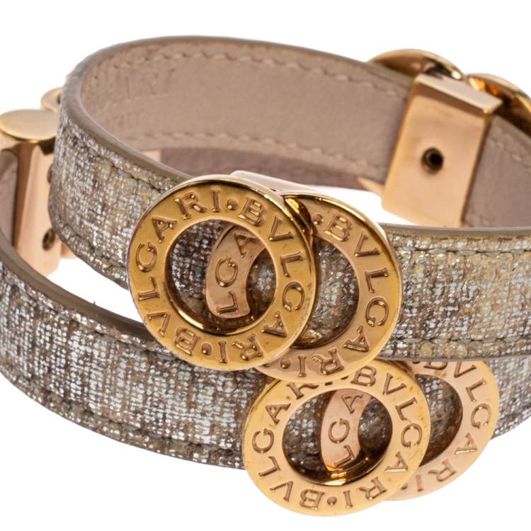 Pre Owned Bvlgari Metallic Karung Leather Double Coiled Bracelet