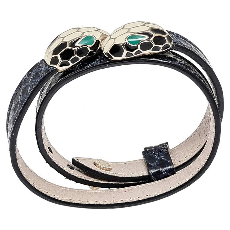 Pre Owned Bvlgari Serpenti Forever Navy Blue Python Leather Double Coiled Bracelet
