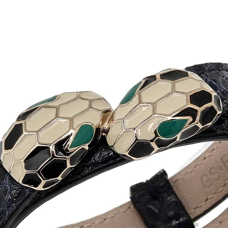 Pre Owned Bvlgari Serpenti Forever Navy Blue Python Leather Double Coiled Bracelet