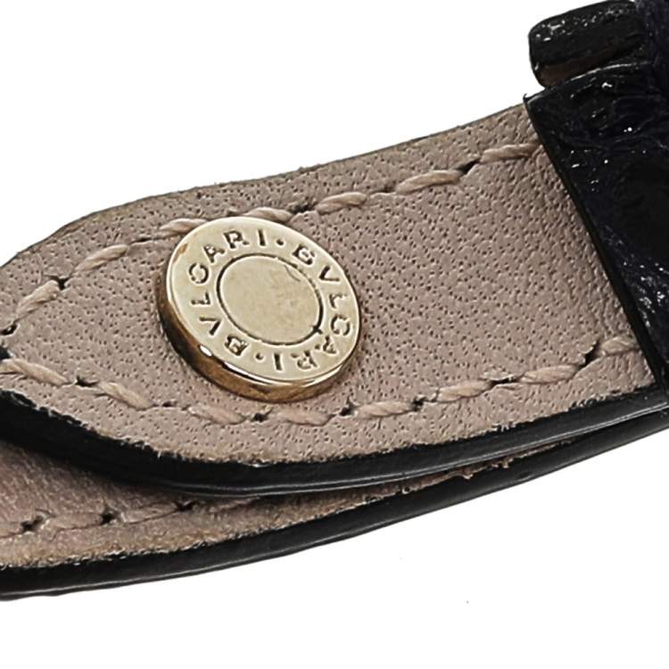 Pre Owned Bvlgari Serpenti Forever Navy Blue Python Leather Double Coiled Bracelet